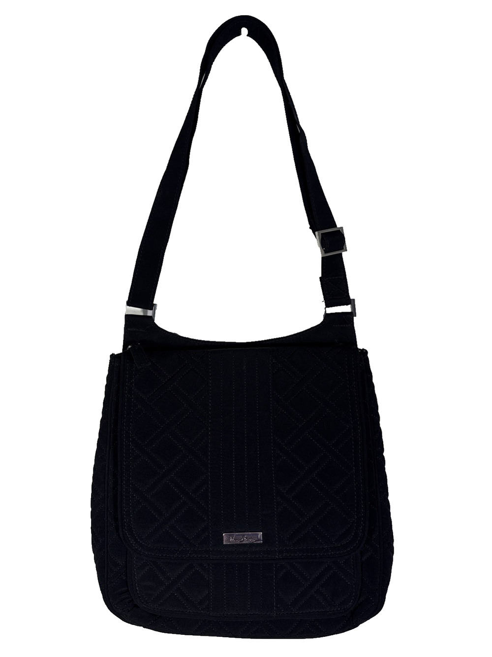 Vera Bradley Black Quilted Messenger Flap Bag Crossbody Shoulder School Purse